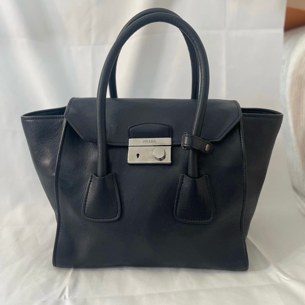 Prada Authentic Dark Blue Leather Satchel